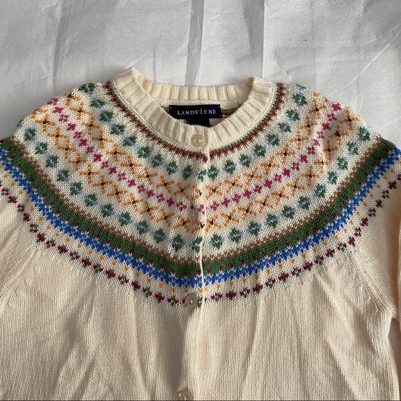 Land’s End Girls Cream Cardigan Sweater Size L(6x) - Picture 3 of 6